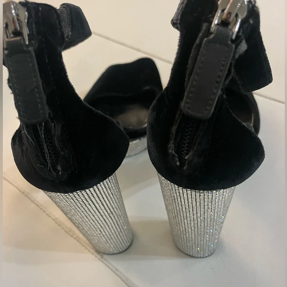 TOM FORD Black Velvet Crystal Holiday Platform Sandals 39